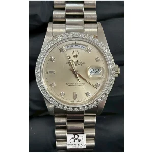 Rolex Day-Date 36mm Champagne Diamond Dial | Diamond Bezel President Bracelet Luxury Watch